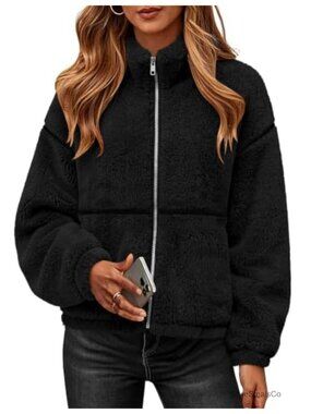 Sherpa Fleece Zip Up Jacket Stand Collar Oversized Winter Coat